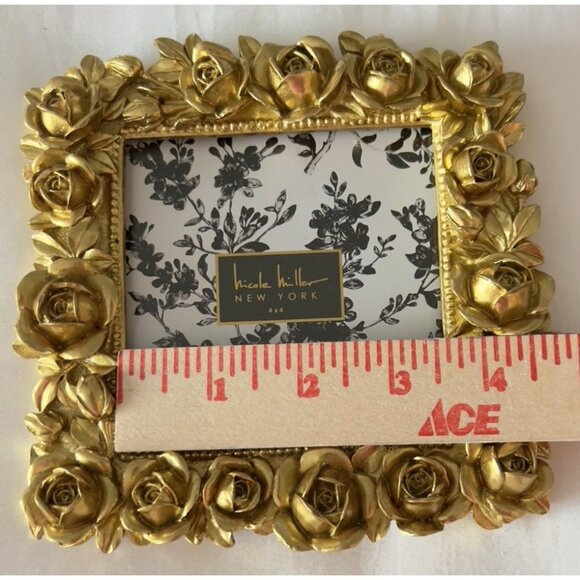 Nicole Miller NY Frame 4 x 4 Mini Roses Photo Gold Detailed Romantic Photograph - Picture 5 of 8